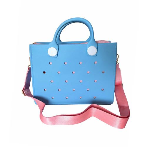 CARTERA DE PLAYA CELESTE ROSADO