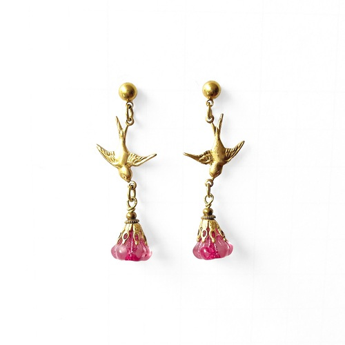 Pendientes Golondrina y Flor Rosada